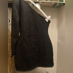 ZARA One shoulder Black dress with Gold Accents & Glitter